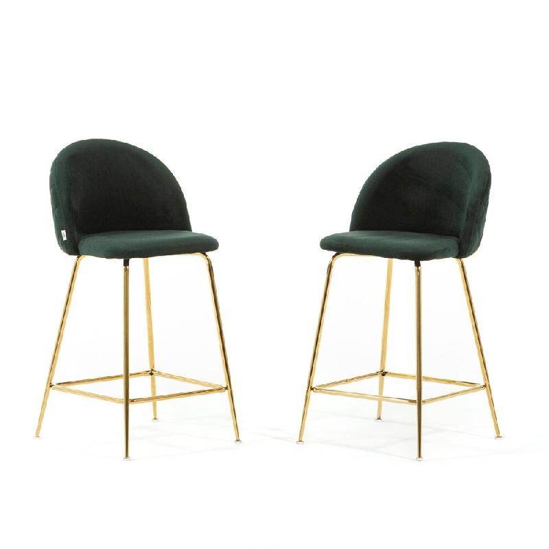 RATTATAN Lot de 2 tabourets de bar en velours avec pieds en métal,h.65cm,pour bar,restaurant et cuisine,design élégant–Sara XL–Vert foncé/Or -_0