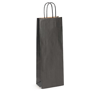 SAC KRAFT NOIR AVEC POIGNÉES TORSADÉES POUR 1 BOUTEILLE 14 X 39 X 8 CM