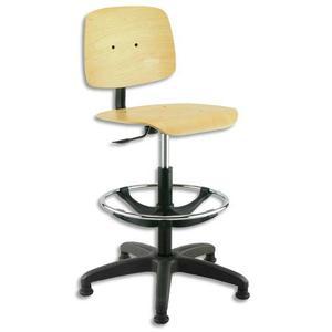 Siège technique grande hauteur en bois verni - Repose-pieds réglable - Patins - Hauteur ajustable_0