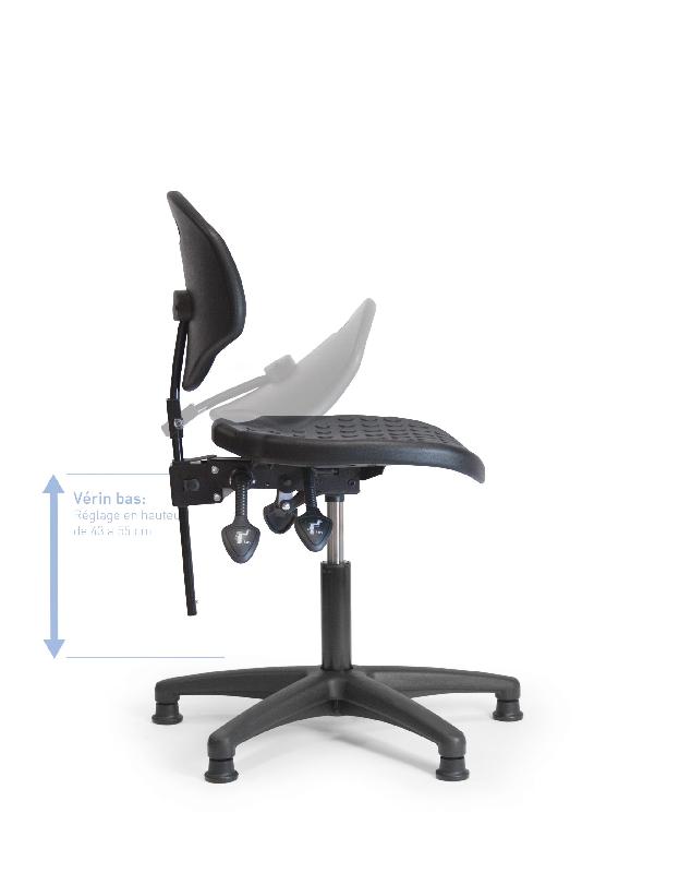 Siège d'atelier en polyuréthane - mécanisme asynchrone - roulettes autobloquantes 430 à 550 mm_0