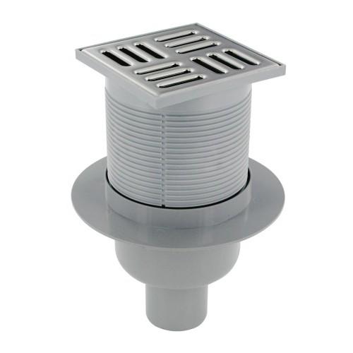 SIPHON DE SOL - GRILLE INOX - 105 X 105 MM - SORTIE HORIZONTALE PRESTO