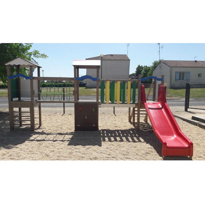 Structure de jeux en bois de plein air - Toboggan et mur d'escalade - Enfants 2 à 6 ans - Fabrication française_0