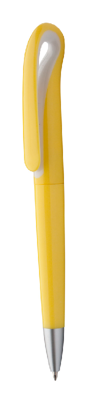 Stylo à bille Trendy - plastique poli - embout argenté - encre bleue - couleur jaune - 13g_0