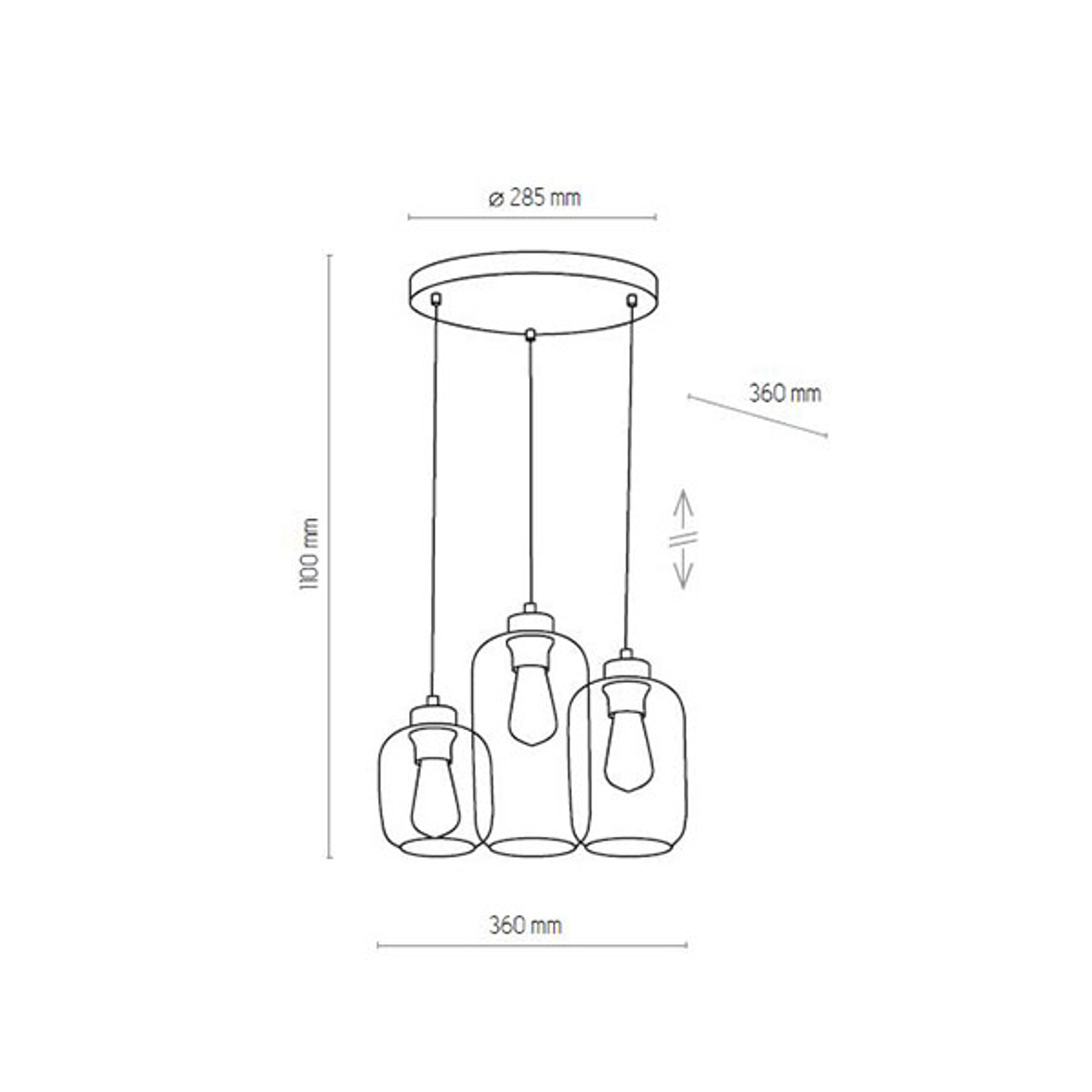 TK LIGHTING SUSPENSION MARCO BROWN À 3 LAMPES, CLAIRE/BRUNE