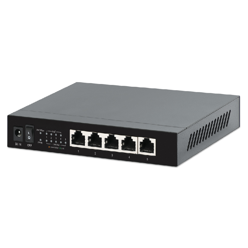 Switch PoE+ Ethernet 2.5G à 5 ports - 55W PoE - Bureau et montage mural - Bravour® - Référence POEMHT1_0