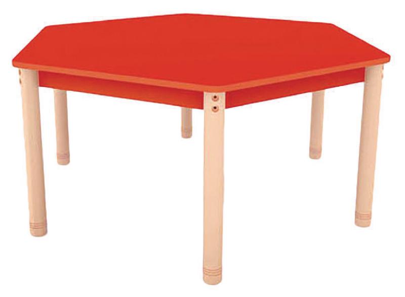 TABLE CLASSIK HEXAGONALE RÉGLABLE T0 À T3 - ROUGE/HÊTRE - MANUTAN COLLECTIVITÉS