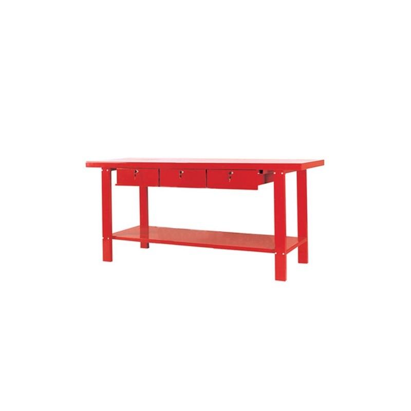 Table d'atelier avec 3 tiroirs - Dimensions 200x64x86.5 cm - Charge maximale 500 kg_0