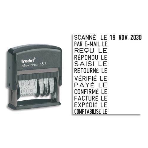 TAMPON DATEUR + 12 FORMULES INCLUSES - TRODAT - ENCRAGE AUTO NOIR RECHARGEABLE - HAUTEUR CARACTERES : 3,8 MM