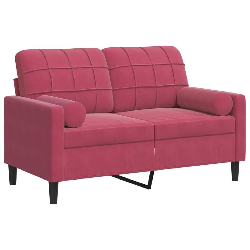 VidaXL Canapé 2 places avec oreillers bordeaux 120 cm velours Modèle Ysé - 3278213_0