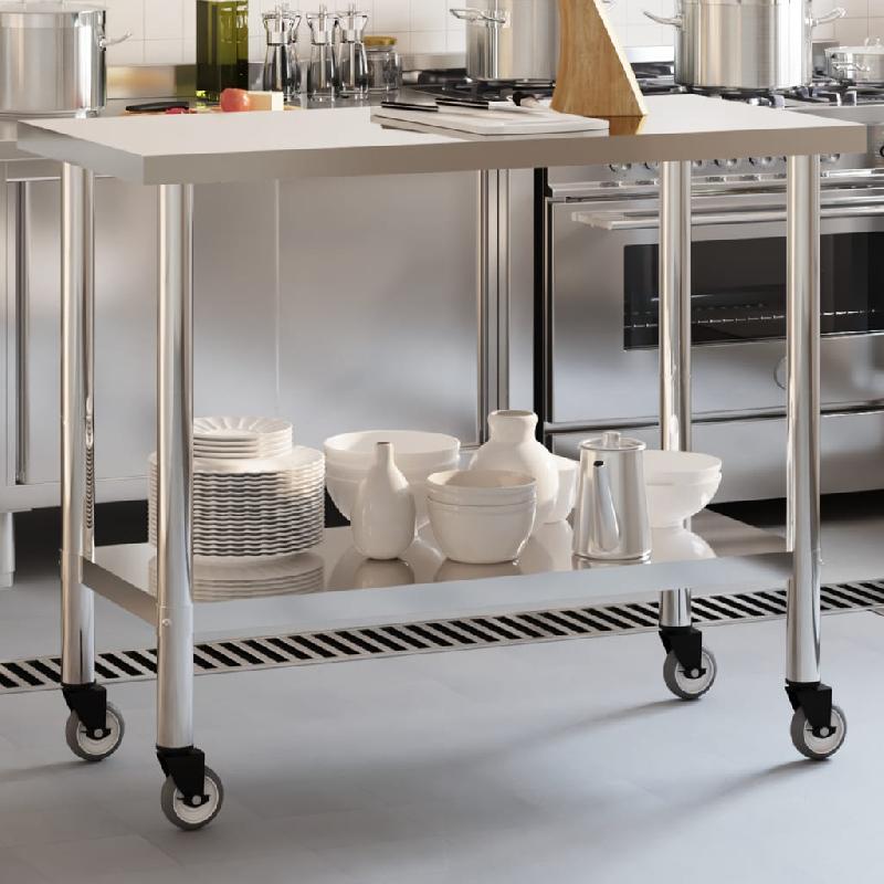 Vidaxl table de travail de cuisine avec roues 110x55x85 cm inox 376467_0