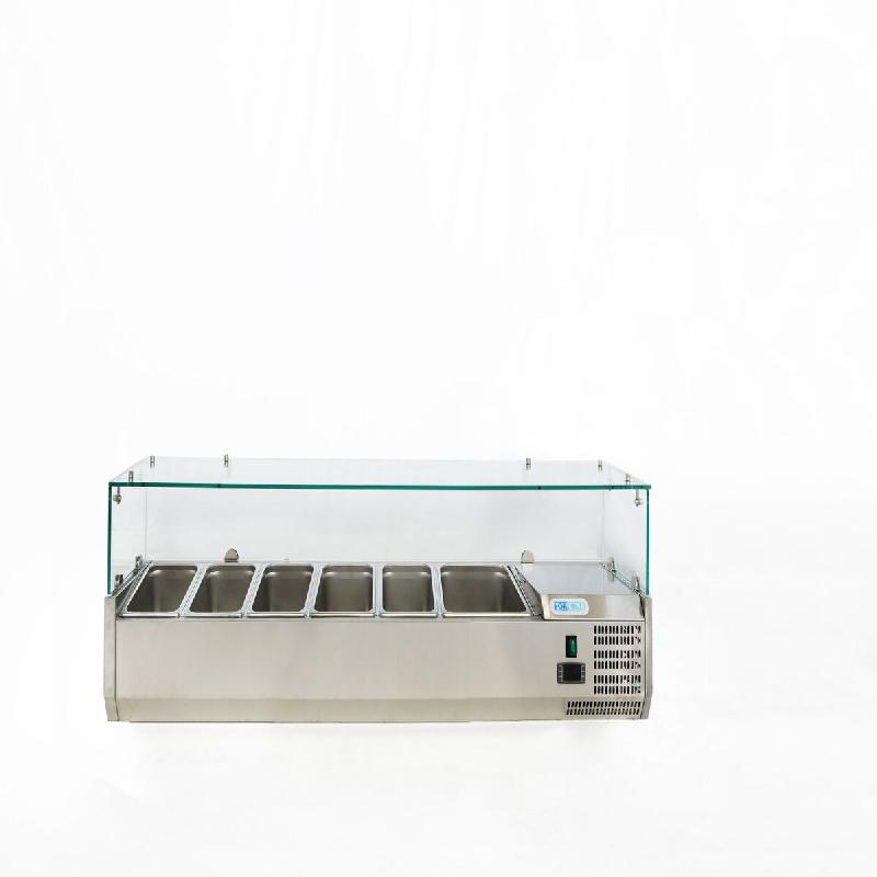 Vitrine réfrigérée avec verre. Capacité 5xGN1/3 + 1xGN1/2. Dimensions (LxPxH) 150x38x43,5 cm. ForCold by FIMAR G-VRX1500-380 - 226_0