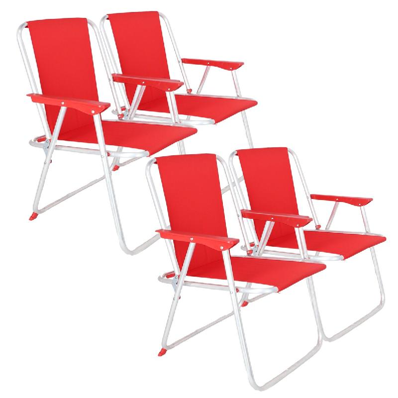 WellHome - Lot de 4 chaises pliantes en métal rouge 44x44x74cm - rouge métal PK7541_0