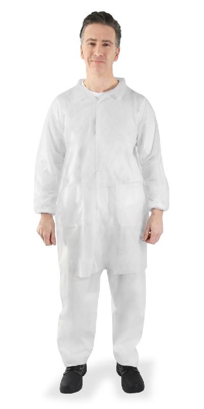 50 blouses blanches CE à usage unique, avec poches, fermeture pressions - BLSPCNTSEBC-IM03_0