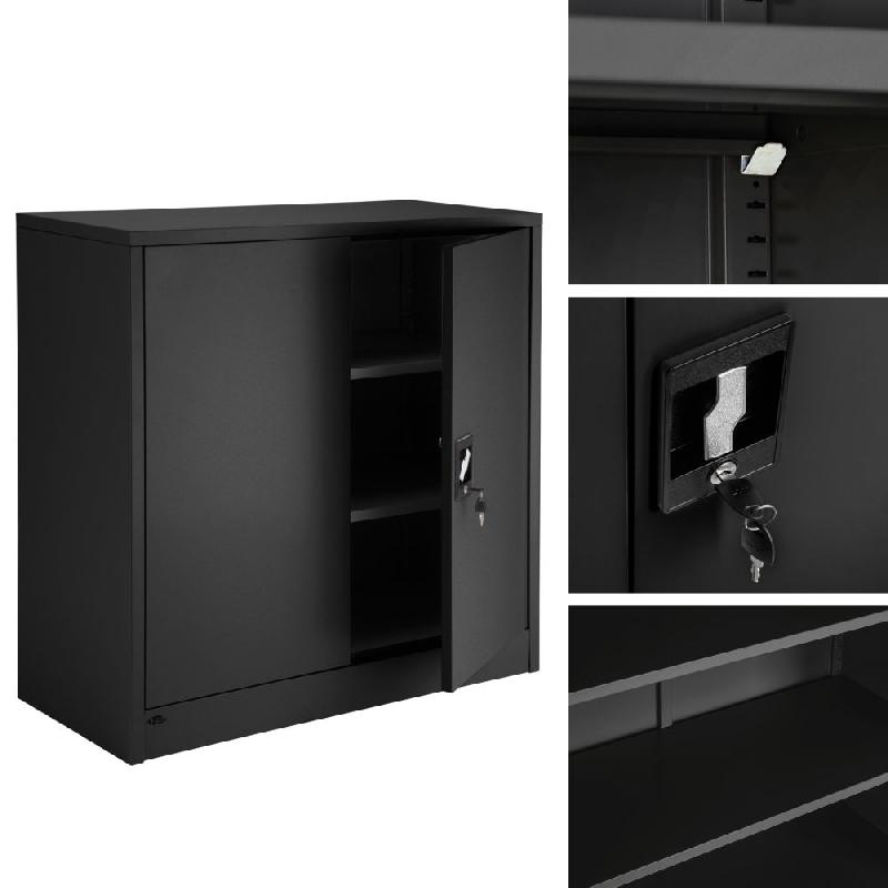 Armoire de bureau verrouillable - 2 étagères réglables - 3 niveaux - Noir - Acier revêtu - 08_0000380_0