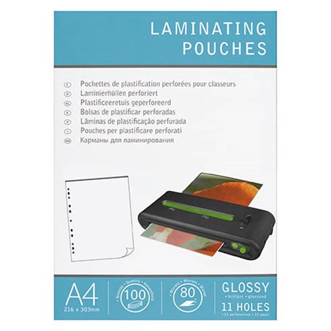 BOÎTE 100 POCHETTES DE PLASTIFICATION PERFORÉES A4 2 X 80 Μ BRILLANTES FELLOWES - FELLOWES