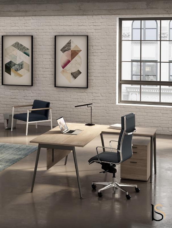 Bureau avec retour X3 - Officity - Anthracite, Noyer canaletto, 160 x 180 cm_1