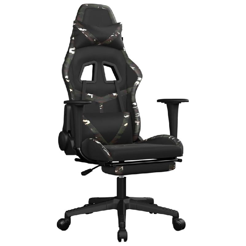 Décoshop26 - Fauteuil de bureau chaise gaming avec coussin lombaire repose-pied noir camouflage PVC multicolore DEC025945 - noir 3000255536627_0