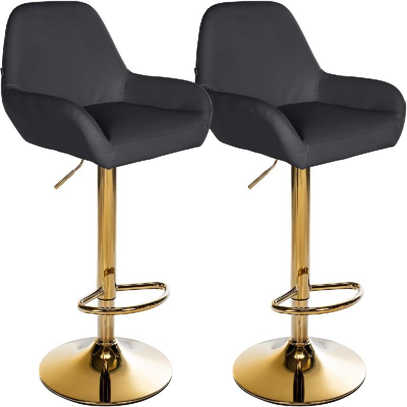 Décoshop26 - Lot de 2 tabourets de bar repose-pieds en forme d'arc en métal doré assise en PVC noir TDB10803 - noir 3000252956107_0