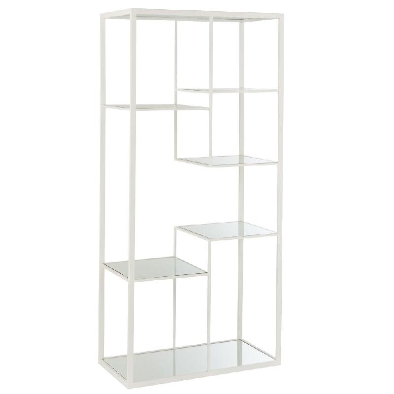 Étagère murale 5 niveaux BEVA 180 cm - métal blanc et verre trempé, design original_0