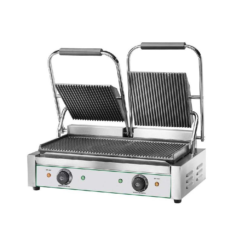 Grill sandwich panini double électrique avec plaques rainurées 475 x 230 mm - EG03RR_0