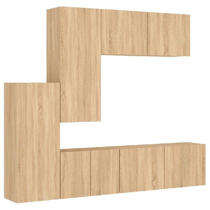 Helloshop26 - Meubles TV multimédia étagère télévision buffet téléviseur salle à manger salon chambre 5 pièces chêne sonoma bois 02_0029300_0