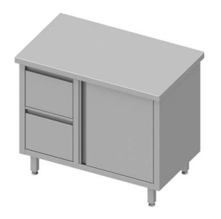 Meuble bas table de travail inox centrale avec deux tiroirs  à gauche portes battantes 900x800x900 soudée - 932778090_0