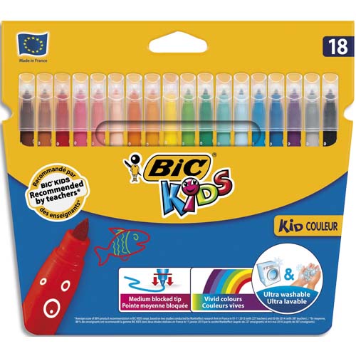 FEUTRE BIC KIDS COLORIAGE ENCRE ULTRA-LAVABLE CAPUCHON VENTILÉ POINTE BLOQUÉE DÉCOR FANTAISIE POCHETTE 18 UNITÉS - LOT DE 2