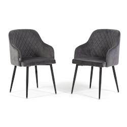 RATTATAN Lot de 2 chaises en velours d’intérieur, dossier haut, pieds en métal, idéales pour cuisine, salle à manger,restaurant – Gris foncé/_0