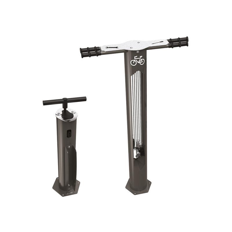 Station de réparation et gonfleur Amsterdam PROCITY - module avec outils, suspension pour 2 vélos et gonflage avec 3 embouts_0