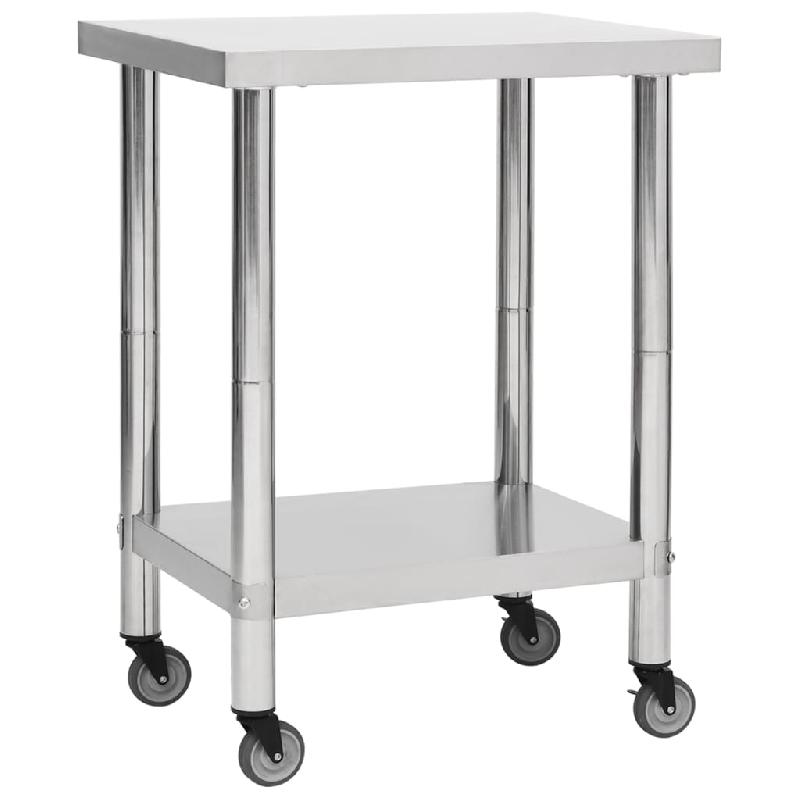 Table de travail de cuisine avec roues - 80 x 45 x 85 cm - Acier inoxydable - Réf : 02_0001916_0