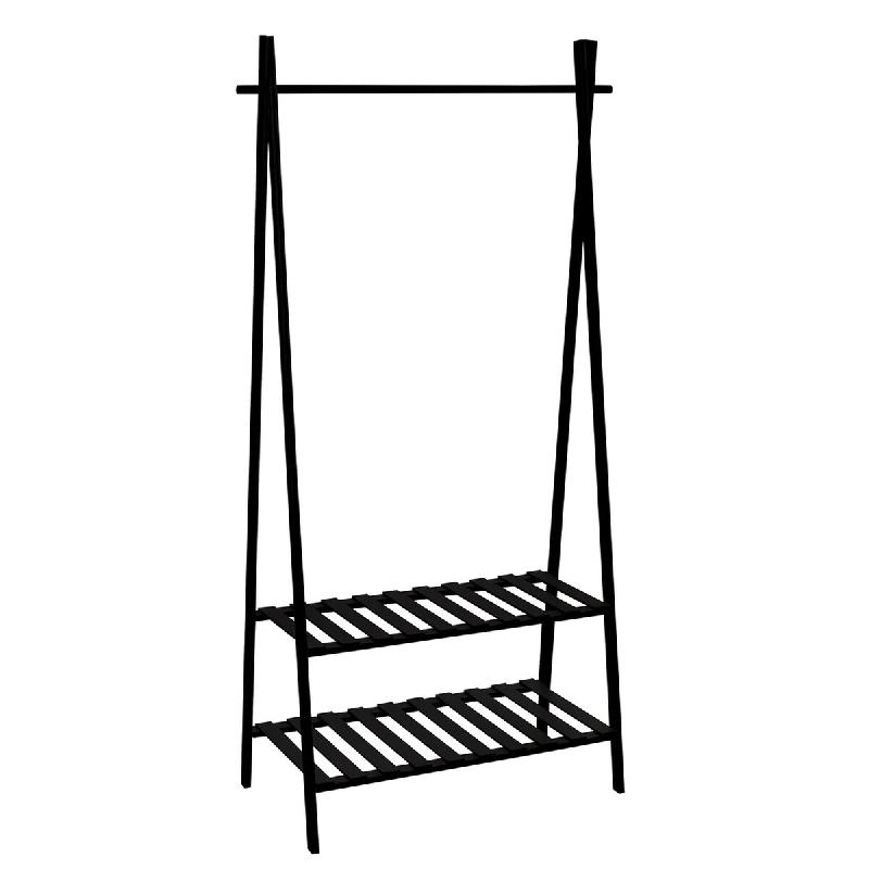WellHome - Portant à vêtements en bambou avec 2 étagères 94x45x179cm couleur noire - Bambou WH17019_0