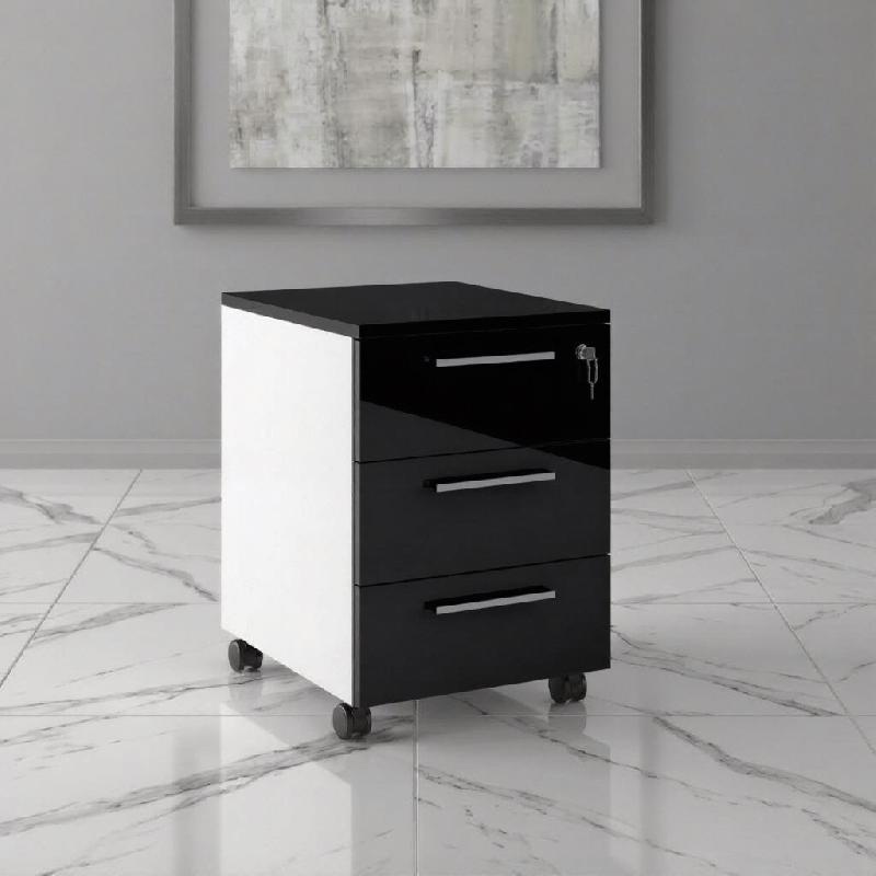 Caisson mobile 3 tiroirs blanc bicolore - Ofitres - Blanc pastel, Noir brillant_0