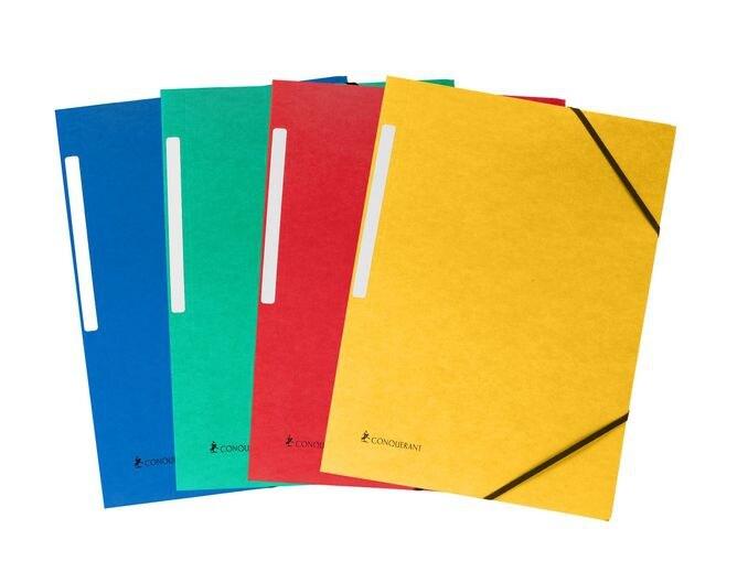 CONQUERANT Lot de 50 Chemise 3 rabats à élastiques Standard A4, en carte recyclée, coloris assortis (4) - 3045050465338_0