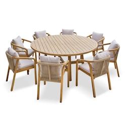 DCB GARDEN Ensemble repas de jardin 8 places en bois d'acacia - SERENA - marron SERENA-TB180+8FT_0