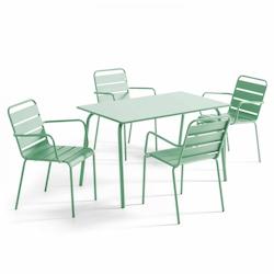 Oviala Business Ensemble table de terrasse et 4 fauteuils en métal vert sauge - Oviala - vert acier 109215_0
