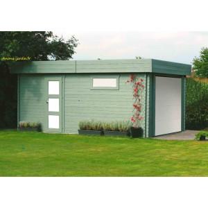 Garage bois, moderne toit plat 17m² - s8935-porte motorisée_0