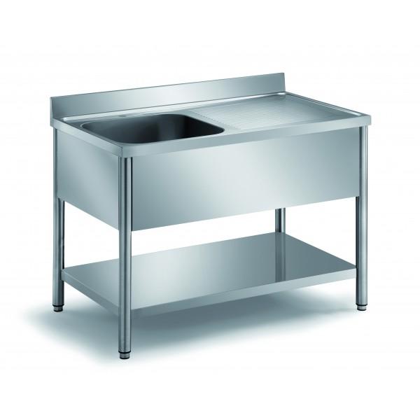 Plonge démontable sur pieds ronds avec étagère inox ferritique 1 bac profondeur 700 mm longueur 1000 mm (Position bac: Gauche - Réf F-DRPL107-1BG-ETP-_0