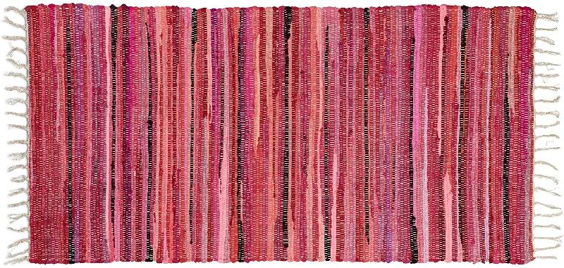 Tapis à franges tissé main indien - Couloir, entrée, sol, plancher - 140 x 70 cm - Rouge - Réf. 13_0002820_3_0