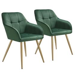 TecTake GmbH tectake Lot 2 chaises de salle à manger avec aspect velours capitonné vert/or - 405784 - vert 405784_0