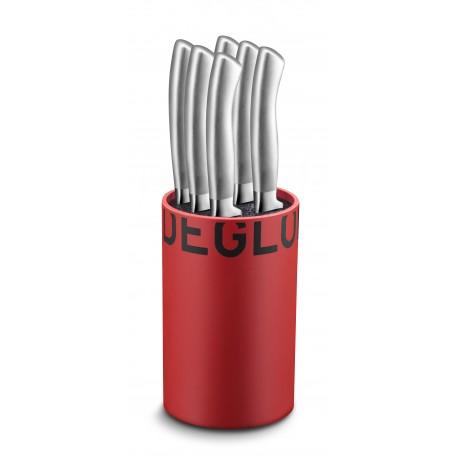 Bloc à fil rouge 6 couteaux à steaks Oryx - Petit modèle : Ø 9 cm, hauteur 14 cm - Déglon_0