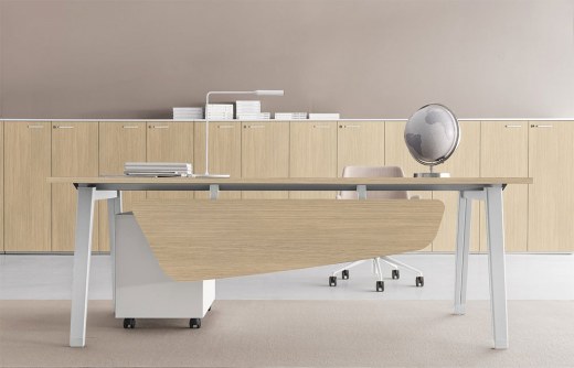 Bureau de direction design E-Place - Référence 5000 BD - pieds métal inclinés et plateau mélaminé chêne clair_0