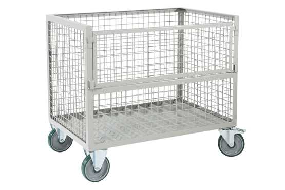 Chariot métallique grillagé 800x1200 mm - Charge 1000 Kg - MANU10W avec demi-porte et roues freinées_0