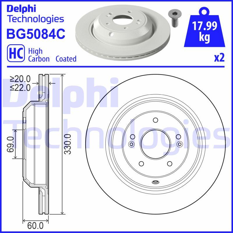 Disque de frein ventilé DELPHI BG5084C - boîte de 2 disques pour montage arrière_0