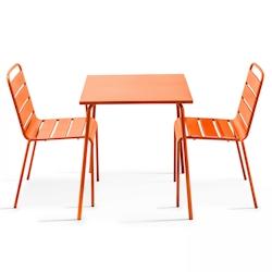 Oviala Business Ensemble table de jardin carrée et 2 chaises acier orange - Oviala - orange acier 106871_0