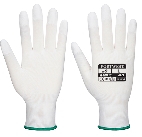 Gants de manutention - doigts enduits PU blanc A121, taille M - certifié CE, faible couche, catégorie 1_0