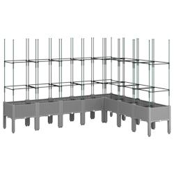 Helloshop26 - Jardinière bac lit surélevé plantes fleurs terrasse jardin avec treillis clair 200 x 160 x 142,5 cm PP gris 02_0038354 - 3000214183473_0