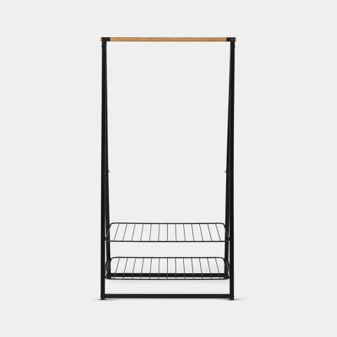 Portant pour vêtements Linn -Large - Black avec barre en bambou et étagères réglables - idéal pour suspendre, aérer et sécher vos vêtements_0