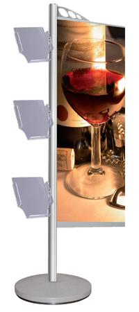 Porte-brochure Totem Doc - Structure aluminium, 3 plateaux plexi format A4, pied finition bois_0