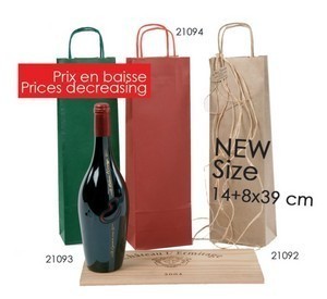 Sac en papier kraft pour 1 bouteille - kraft brun vergé, poignées torsadées et impression personnalisable_0