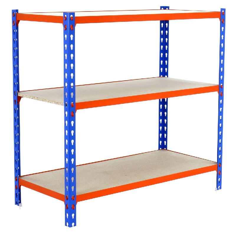 SimonRack Étagère Rangement 1000x1000x300 mm, 3 niveaux, plateaux en bois, charge 150 kg par niveau, Bleu/Orange - Maderclick - métal 8425437085895_0